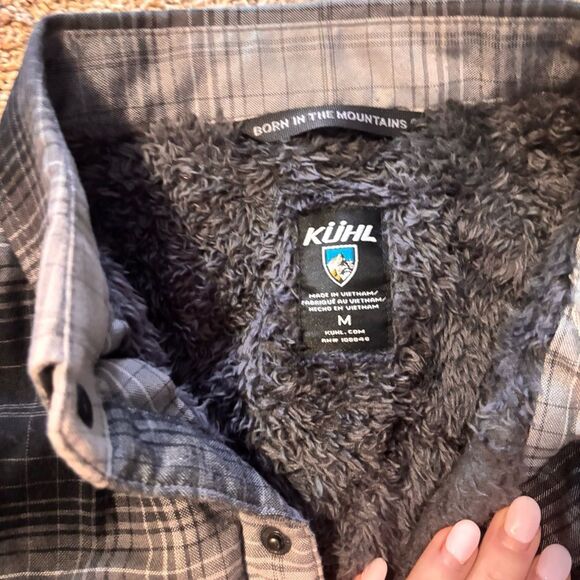 Kuhl Joyryder Line Flannel Shirt Black Sand Size Medium Fleece Lined - Picture 4 of 8